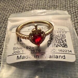 Pandora Gold-Tone Heart Ring with Red Stone